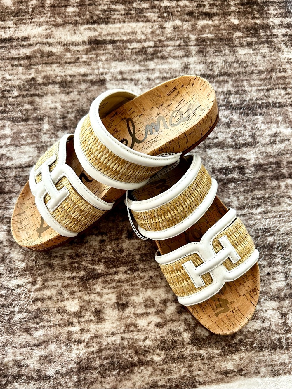 Sam Edelman Rowan Slide Sandals Natural and White - Picture 3 of 11